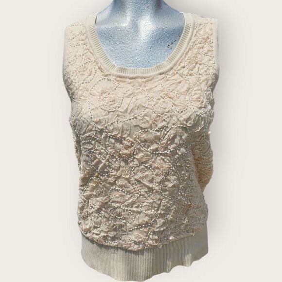 Leo Guy Creamy Ivory Beaded Embroidered Cardigan Tank Set Size 2 - Picture 7 of 16